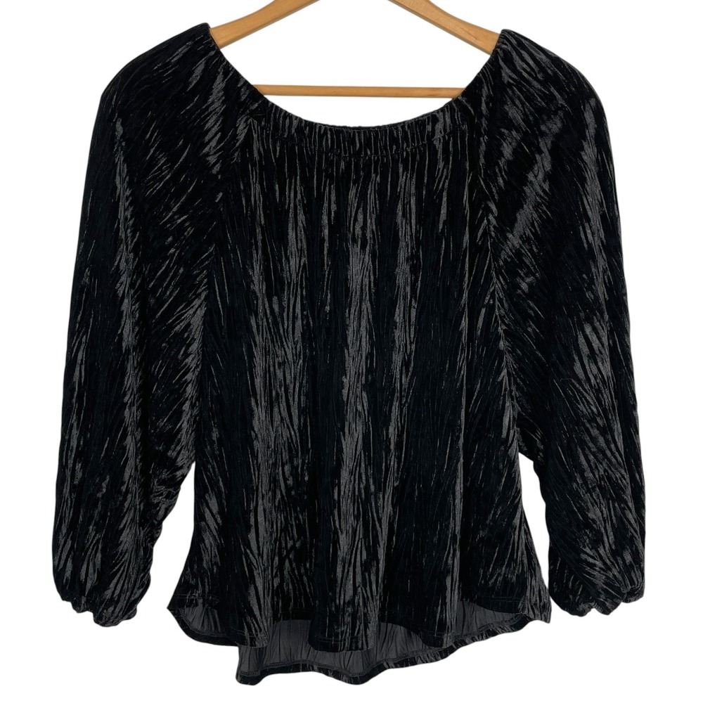 Chicos Black Textured Velvet Balloon Sleeve Top Womens 4 XXL Relaxed Gothic Luxe